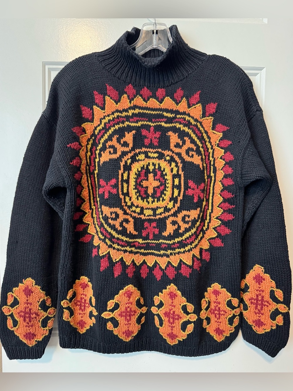 Vintage Anne Pinkerton Southwestern Knit Sweater S/P Cotton Mock Neck